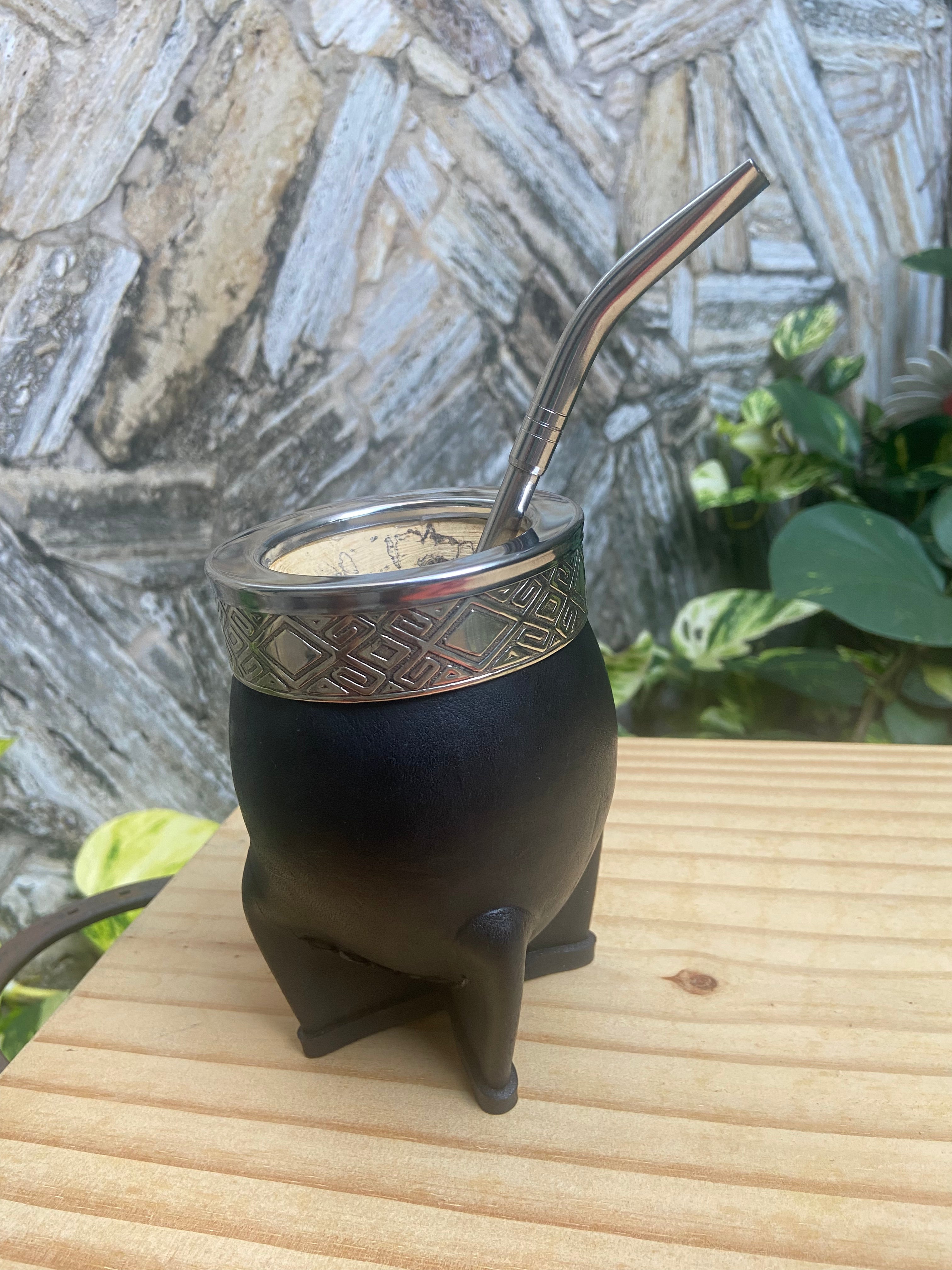 Combo Mate Imperial Color Negro Diseño Rombo + Bombilla